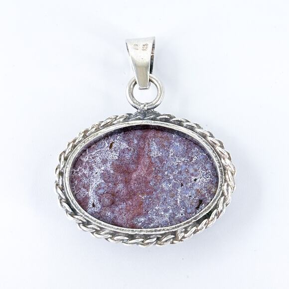 Vintage Sterling Silver 925 Purple Jasper Pendant - Picture 4 of 10